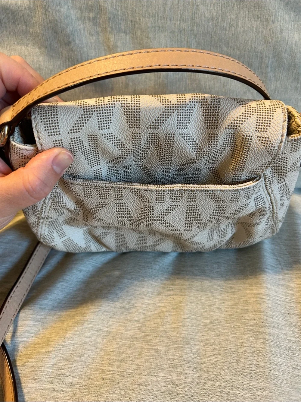 Michael Kors Cream and Tan MK Logo Crossbody Bag